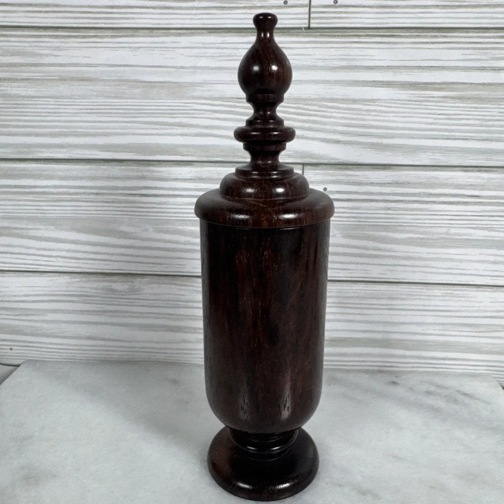 Handcrafted Hand Turned Cover Wood Toothpick Holder. Signed